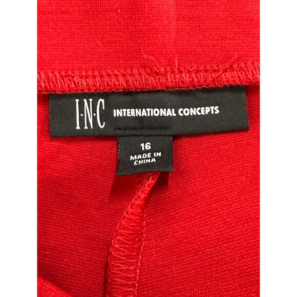 INC Glam Red High Waist Stretch To Ankle Skinny Pants Bottoms Size 16 - Picture 7 of 9
